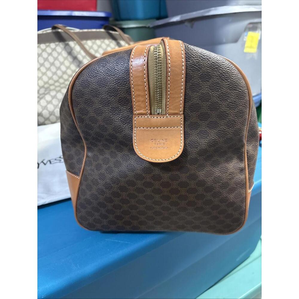 Vintage 90's CELINE Travel Boston Bag Macadam Brown Beige PVC Leather Excellent - Picture 12 of 16